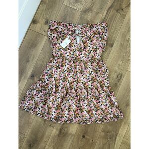 THML S NWT floral dress flutter sleeve flower mini short summer pink